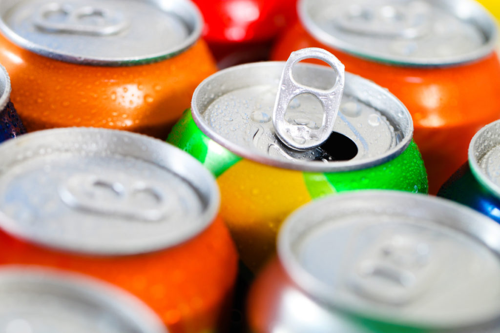 Shot of various drinks cans