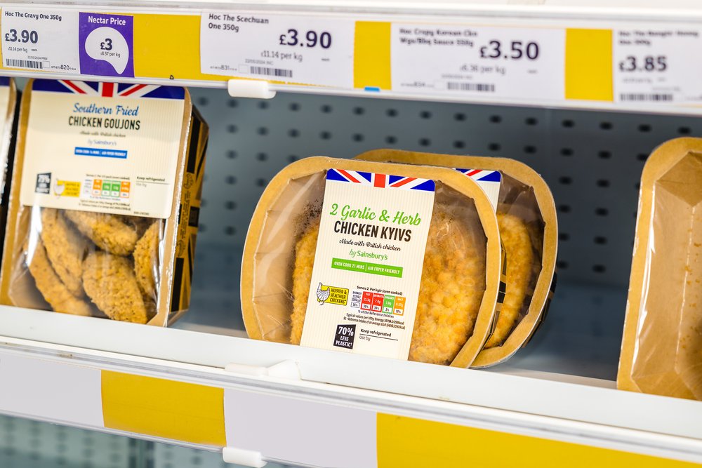 Sainsbury's chicken products on shelf