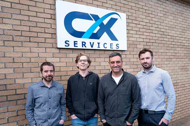 Operations director Andy Hore; print apprentice Riley Macrae-Duffy; MD Greg Girard; and technical services director John Lamont