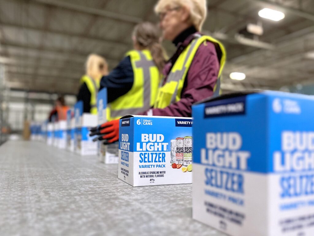 Drinks on a packaging line
