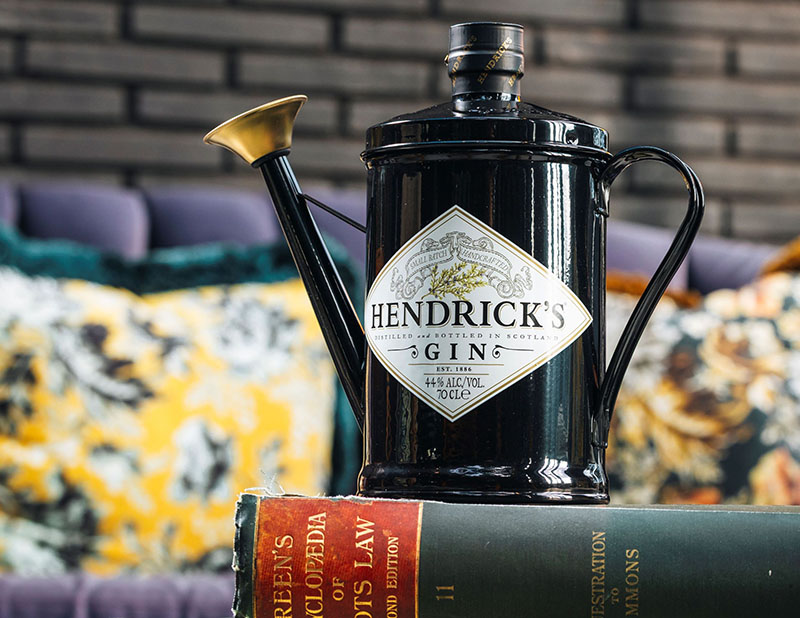 Hendrick's watering can gin packaging