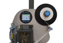 Linerless print and apply labelling system