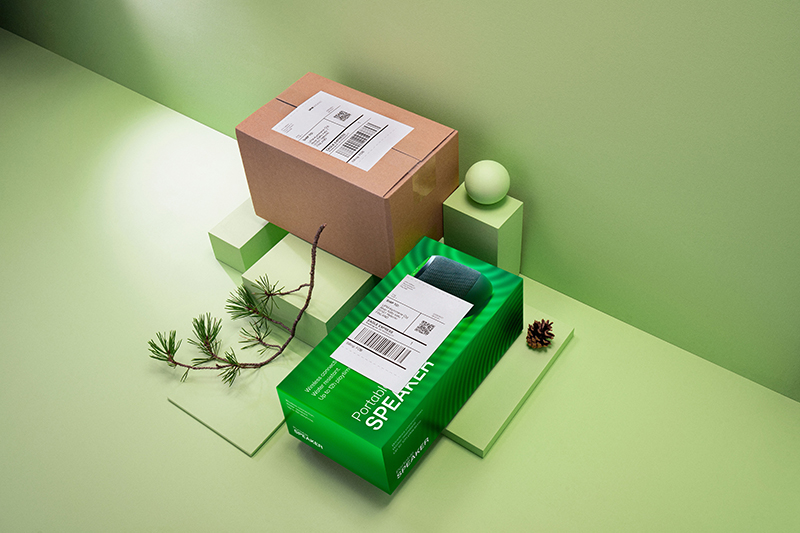 E-commerce packaging with labelling