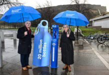 Peter Farrer of Scottish Water and climate action secretary Gillian Martin. Image credit: Paul Devlin / SNS Group