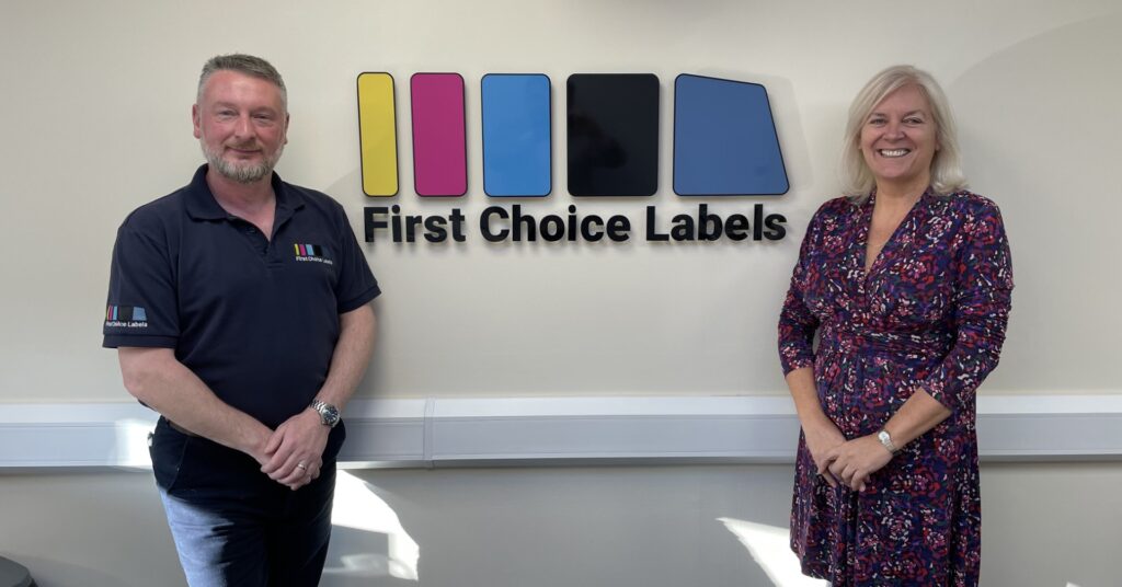 Colin Harbinson (operations director, First Labels) and Zenna Parfaniuk (MD, The Label Makers)