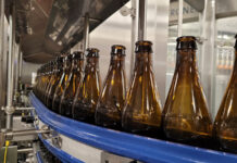Beer bottles on filling line