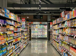 Supermarket aisle showcasing various different types of packaging