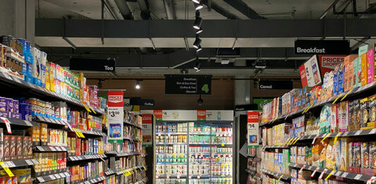 Supermarket aisle showcasing various different types of packaging