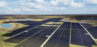 Aerial view of solar panels