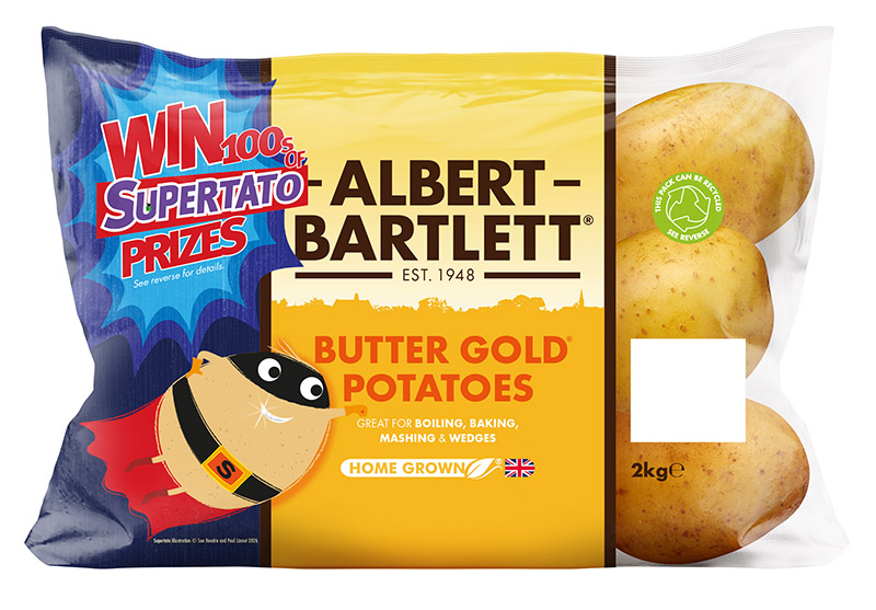 Potato packaging featuring Supertato promotion