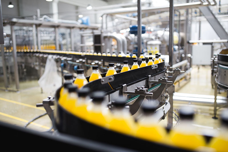 Bottles on a packaging line