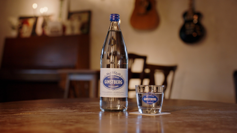 Mineral water in glass bottle